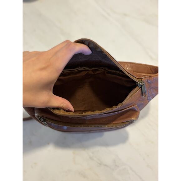 Vintage Brown Leather Fanny Pack Waist Belt Bag Festival Zippers Boho - Picture 3 of 8